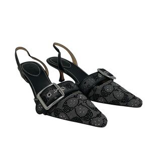 Coach Black Pointed Slingback Heels with Silver Buckle